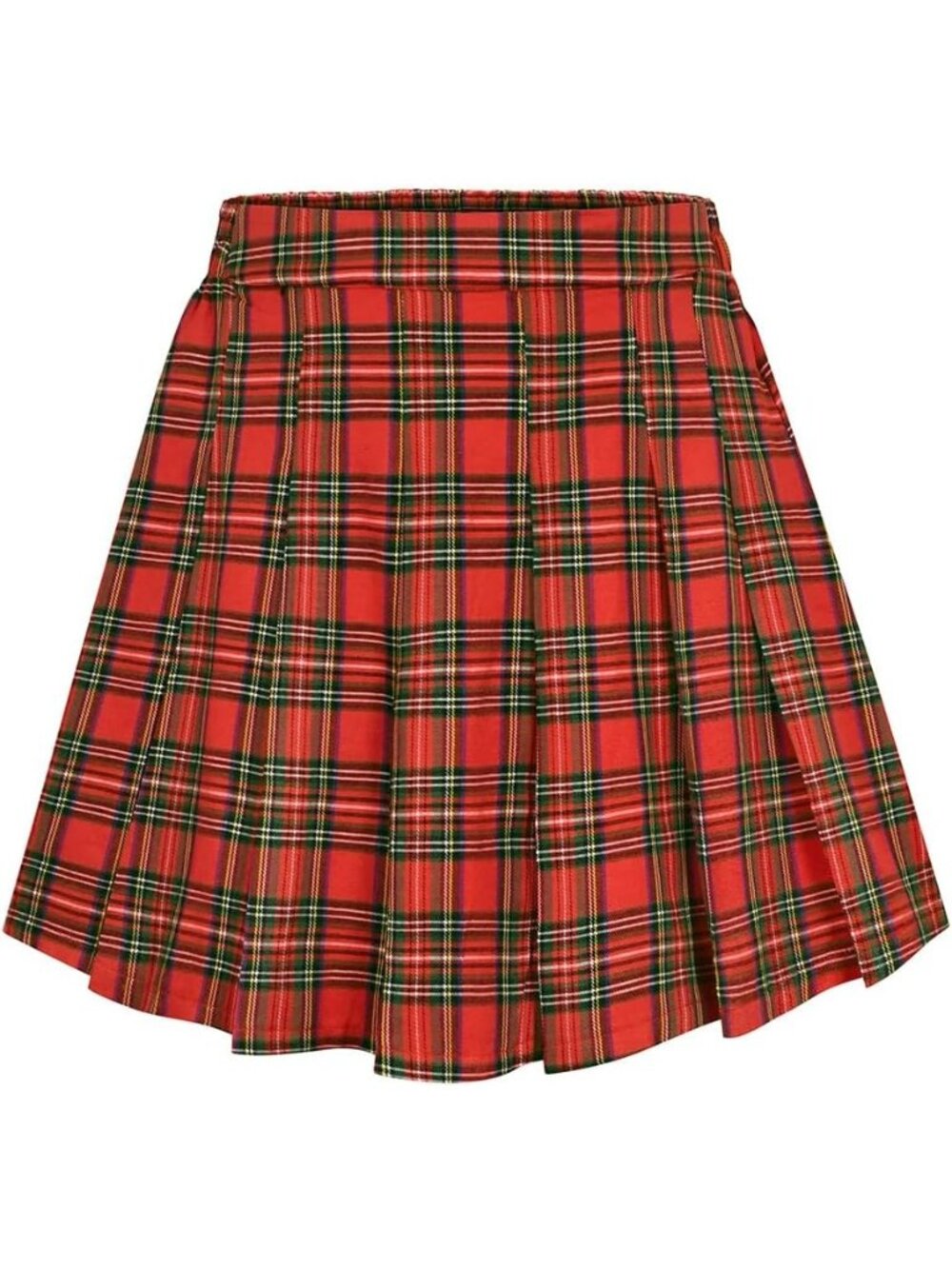 Women's Red Black 100% Polyester A-Line Elastic Waist Mini Corduroy Skater Skirt